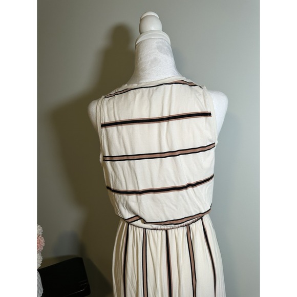 Loft Maxi Sleeveless Knit Dress Small Stripe Ivory Black Tab - Picture 4 of 6